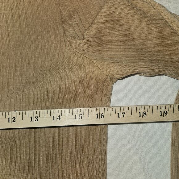 Vtg 50s Tan Ribbed Knit Cardigan Sweater Womens XS V-Neck Button Front Retro - Picture 4 of 7